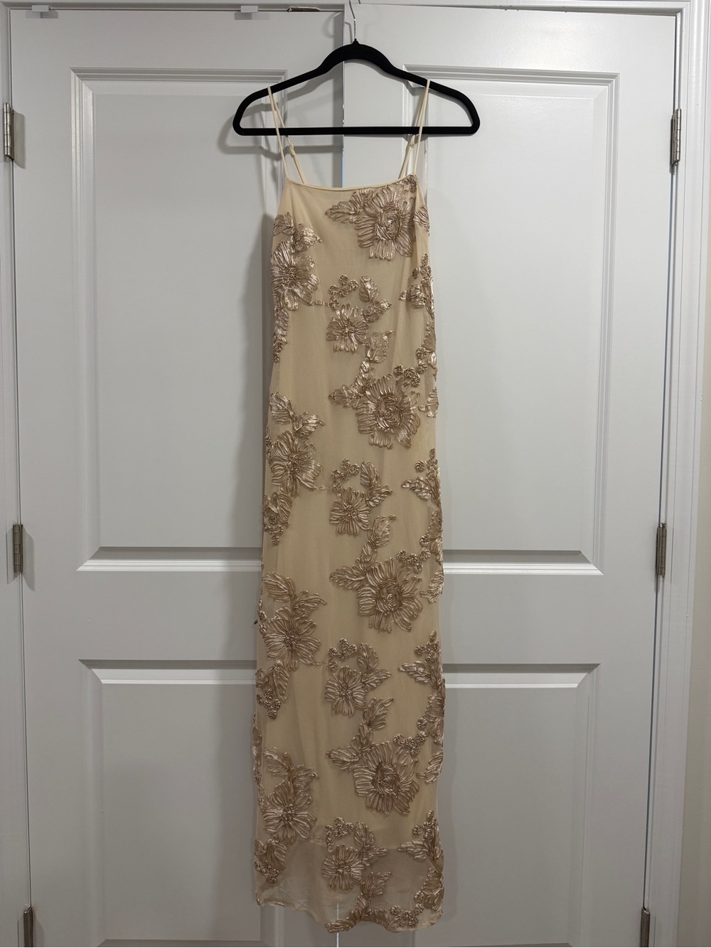 Hello Molly Beige Sequin Floral Maxi Dress NWOT